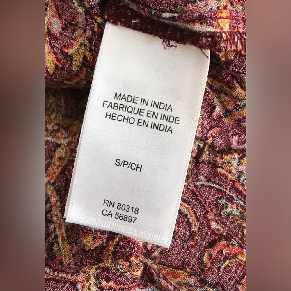 NWT! Lucky Brand Paisley V Neck Peasant Blouse Long Sleeve Boho Size: S - Picture 9 of 13